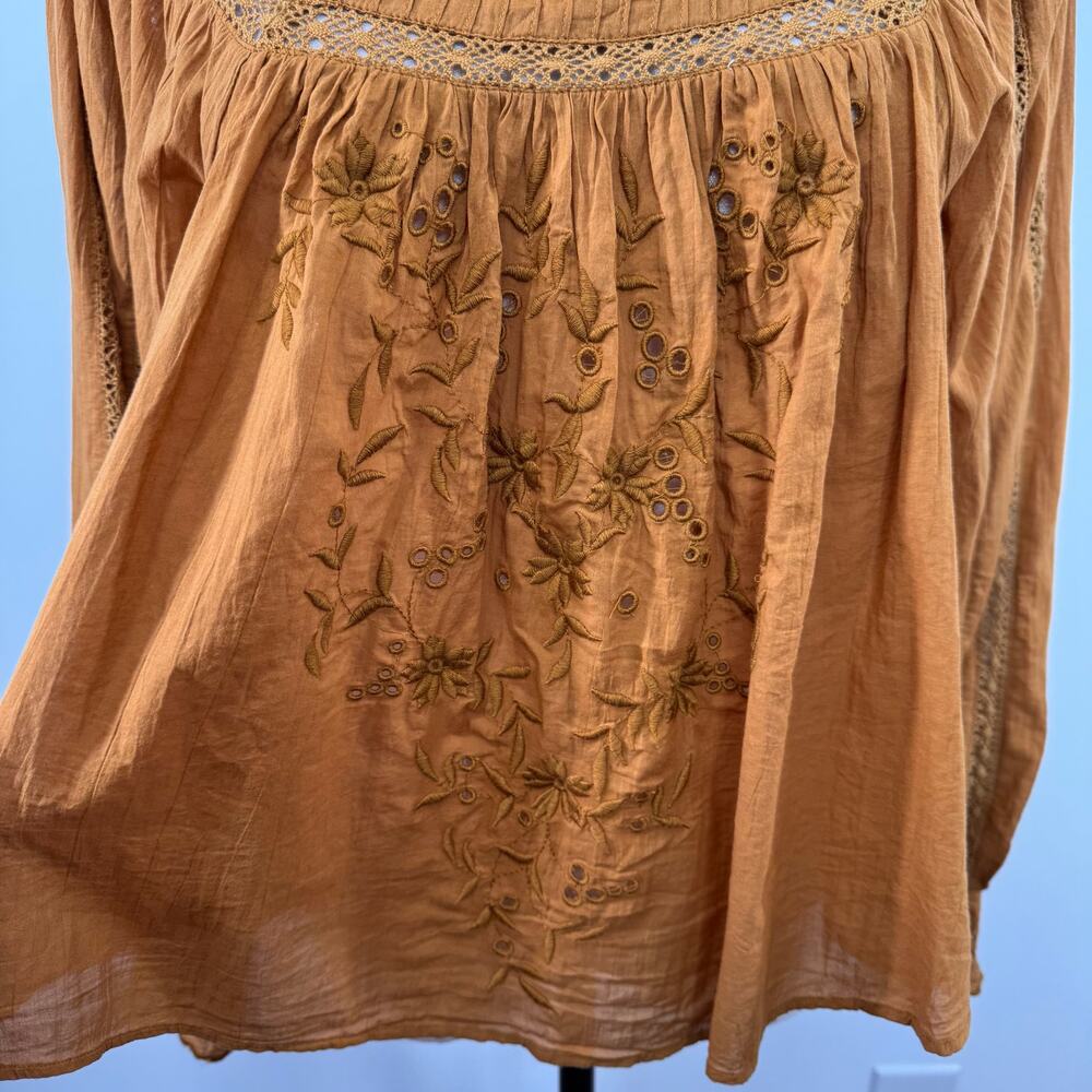 NWT Free People Faraway Fields Top Mustard Embroidered Flowy Boho Casual Size S - Picture 8 of 16